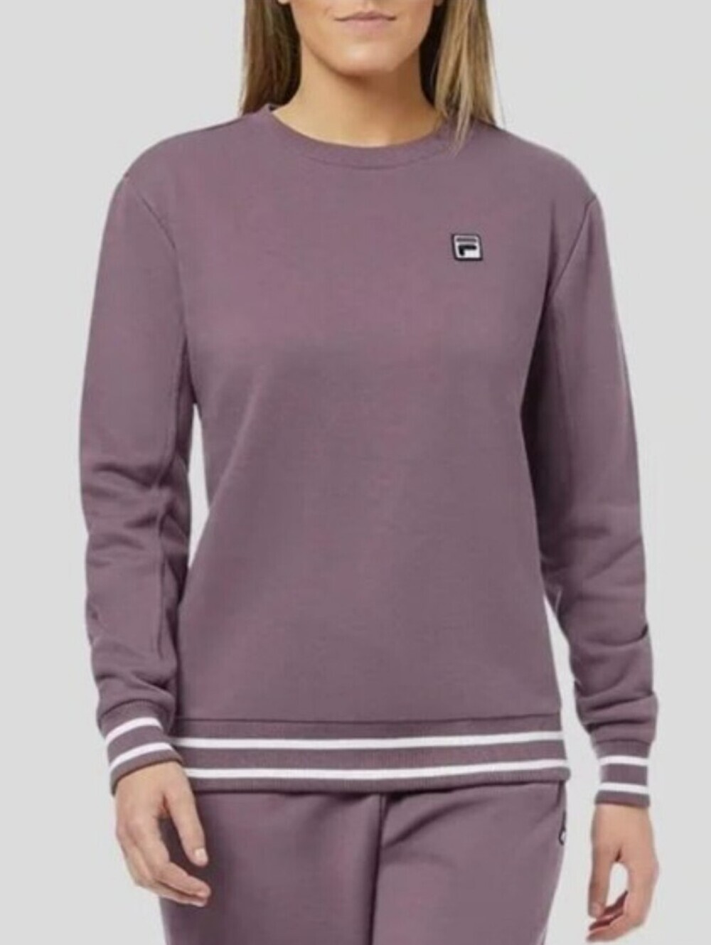 Fila Vintage French Terry Crewneck Sweater Plum Purple Striped Hem Medium